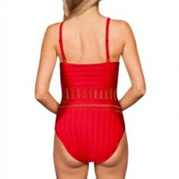 Kenneth Cole New York Red tough lux Crochet Halter One-Piece Swimsuit Size s - Picture 4 of 5